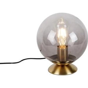QAZQA - Art Deco Art deco tafellamp messing met smoke glas - Pallon | Woonkamer | Slaapkamer | Keuken - Glas Bol - E27 Geschikt voor LED - Max. 1 x 25 Watt