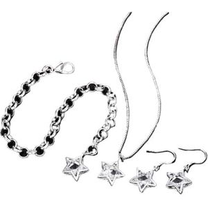 925 Sterling Zilver Charms Crystal Star Ketting Oorbel Armband Sieraden Set Compatibel Met Vrouwen Mode Y2k Verjaardagscadeau (Style : 20cm and 45cm)