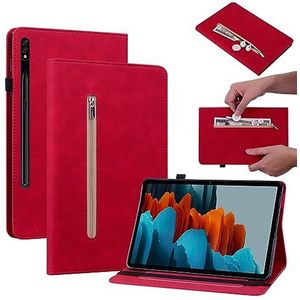 BZN for Samsung Galaxy Tab S9 Huid Voel Effen Kleur Rits Lederen Tablet Case(Rood)(Paars)(Groen) etc (Color : Red)