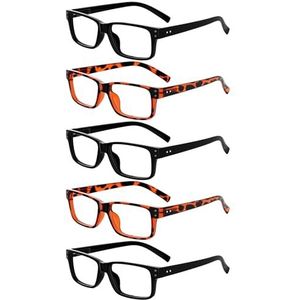 Eyekepper Mannen Vintage Lezen Brillen - 5 Stuks Leesbrillen voor Heren Dames - 3 Zwart 2 Schildpad (Alle Heldere Lens) +0.75