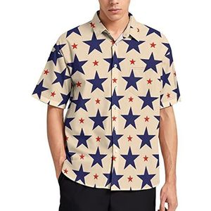 USA Stars T-shirt voor heren, korte mouwen, casual button-down, zomer, strandtop met zak