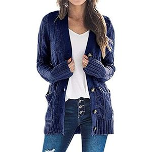Sawmew Vest dames lang vest dikke gebreide jas gebreide trui casual losse trui jas voor herfst winter (Color : Dark blue, Size : XL)