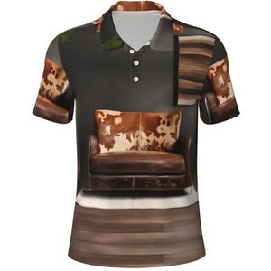 PPHGUT Bruin koeienhuiden Print Mannen Korte Mouw Comfort Polo Shirts Casual Dagelijks Outdoor Vakanties Sport Reizen, Zwart, S
