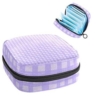 Maandverband Opbergtas,Draagbare maandverband Opbergzak,Lila Plaid Patroon, Meerkleurig, 4.7x6.6x6.6 in/12x17x17 cm