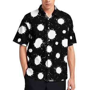 Zwarte Verf Spatten Op Wit Hawaiiaans Shirt Voor Mannen Zomer Strand Casual Korte Mouw Button Down Shirts Met Zak
