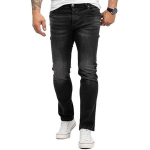 Lorenzo Loren Heren Jeans Broek Denim Jeans Used-Look Regular Fit W29-W44 L30-L38, Ll-4004 donkergrijs, 33W / 32L