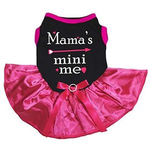 Petitebelle Mama's Mini Me Zwart Katoen Shirt Hot Roze Tutu Puppy Hond Jurk, XX-Large, Heet Roze Satijn
