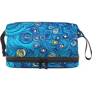 Dubbellaags Cosmetische Tas Prachtige Sterren Shine Draagbare Make-up Tas Reizen Organizer Pouch Voor Vrouwen Meisjes Toiletries Tassen, Meerkleurig, 27x15x14 cm/10.6x5.9x5.5 in, Make-up zakje