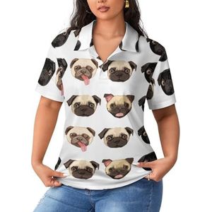Zwart Geel Bulldog Dames Poloshirts met korte mouwen Casual T-shirts met kraag Golf Shirts Sport Blouses Tops XL