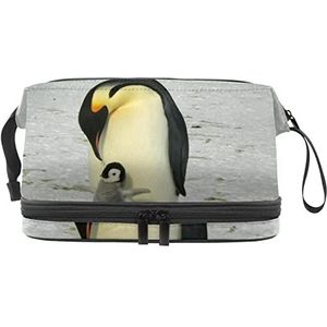 Grote capaciteit reizen cosmetische tas,Pinguïns Baby en ouder, make-up tas, waterdichte make-up tas organisator, Meerkleurig, 27x15x14 cm/10.6x5.9x5.5 in