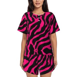 RIVETECH Zebra Tiger Leopard Red Print Dames Pyjama Set met korte mouwen - Comfortabele korte sets, mouwen nachtkleding met zakken, Zwart, M