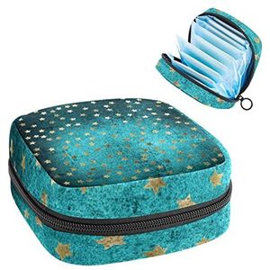 Periode Pouch Draagbare Tampon Opbergtas,Tampon Houder voor Portemonnee Vrouwelijke Product Organizer,Gouden Sterren Donkergroen Sterrenhemel, Meerkleurig, 4.7x6.6x6.6 in/12x17x17 cm
