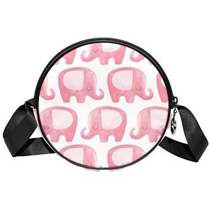 Ronde Crossbody Tas Messenger Bag Purse voor Vrouwen Leuke Olifanten Roze Sluitende Ogen, Meerkleurig, 6.7x6.7x2.3 in, Sling Rugzakken