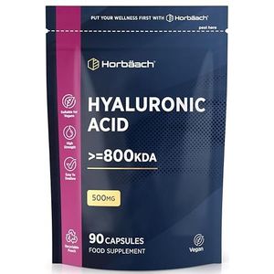 Hyaluronic Acid 500mg | >=800 kDa | 90 Hyaluronzuur Capsules | Hooggedoseerd | Veganistische | Plantaardig uit fermentatie | Horbaach