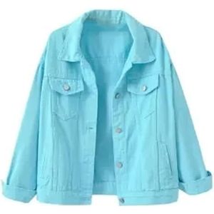 Pegsmio Denim jas dames lente herfst losse top basic jeans jassen losse bovenkleding, Hemelsblauw, L