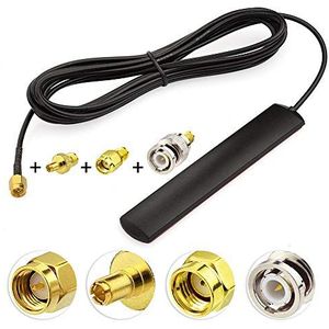 Eightwood GSM 4G LTE Antenne 3dBi SMA Mannelijke connector Glasbevestiging + 3 adapters SMA naar BNC/TNC/RP-SMA Adapter RG174 3M kabel voor 2G 3G 4G Router Wirelees Wifi DAB + Auto Radio Mobiele
