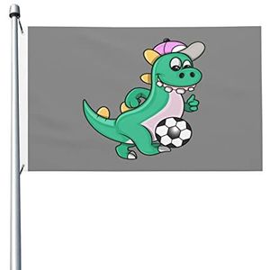 Vlag schattige dinosaurus spelen voetbal huis tuin vlag grappige bries vlag muur decor decoratieve vlag, voor tuin, festival, 90 x 150 cm