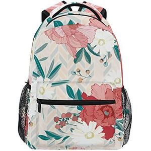 Vintage Flower Art Patroon School Rugzak voor Meisjes Jongens Middelbare School Stijlvol Ontwerp Student Tassen Boekentassen, Patroon, 11.5×8×16In