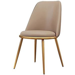 GEIRONV 1 Stuk Keuken Eetkamerstoel,Moderne Eenvoud Leer Gouden Been Rugleuning Stoel Home Woonkamer Slaapkamer Lounge Stoel Eetstoelen (Color : Khaki)