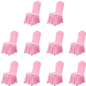 XYWHPGV Stretch Spandex Ronde Top Eetkamer Stoelhoezen Lange Gegolfde Rok Kussenovertrekken voor Shorty Stoel Stoelhoezen 10st, Roze(2417b d7e9e ba008 8b25b 48d1e dcd71