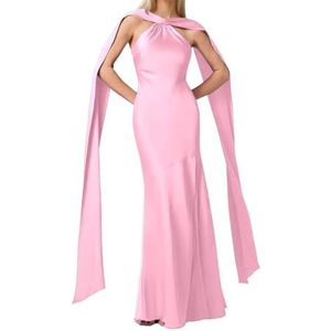 Satijnen bruidsmeisjesjurk voor dames, met split, galajurken, plooien, cocktailjurk, grote maten, roze, 32