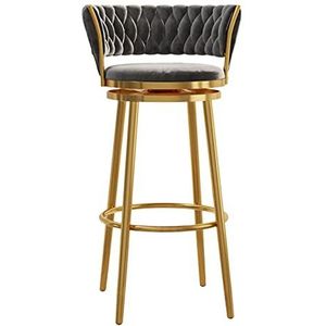 Luxe keukens eetkamerstoel - draaibare barkrukken fluwelen barstoelen met geweven rug en voetsteun moderne keukenstoelen voor keuken isl (maat: goudkleurige metalen poot 65 cm, kleur: grijs)