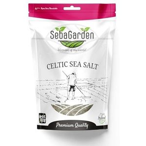 Seba Garden Keltisch zeezout grijs, 1 kg, gecertificeerde biologische hersluitbare zak grijs zeezout, met de hand geoogst, bevat meer dan 82 essentiële mineralen