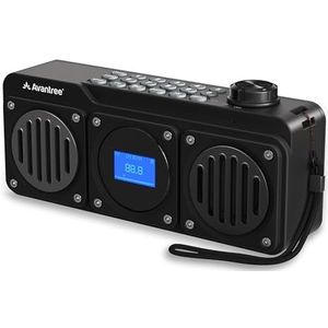 Avantree Boombyte - 4-in-1 draagbare FM-radio en Bluetooth-luidspreker met dubbele drivers, hoog volume, stereogeluid, micro SD-kaartsleuf en USB-poort, oplaadbare mp3-speler