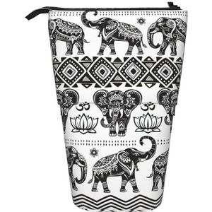 JEJEA Bohemian Olifant Patroon Print Multifunctionele Telescopische Etui Leuke Briefpapier Pen Case Draagbare Cosmetica Tas, Zwart, Eén maat, Tas Organizer