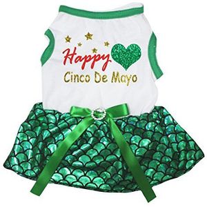 Petitebelle Happy Cinco De Mayo Hart Shirt Tutu Puppy Kleding Jurk, Medium, White/Green Mermaid