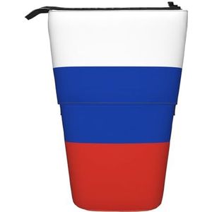 Evengigy Russische vlag print schattig etui met rits verstelbare standaard potloodhouder grappige make-up tas, Zwart, Eén maat, Tas Organizer