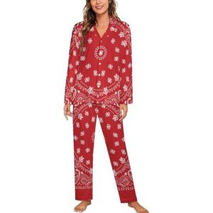 Rode Bandana Patroon Lange Mouw Pyjama Sets Voor Vrouwen Klassieke Nachtkleding Nachtkleding Zachte Pjs Lounge Sets