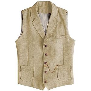 Tuikayoo Heren Western Herringbone Tweed Pak Vest Wol Slim Fit Vest, champagne, 3XL
