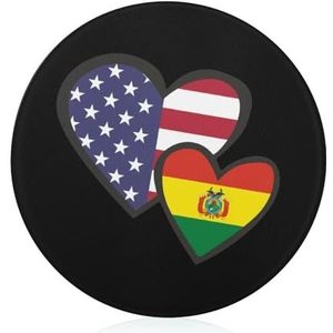 In elkaar grijpende harten VS Boliviaanse vlag snijplank ronde dienblad slagers blok snijplank voor het snijden van vlees groenten kaas en brood