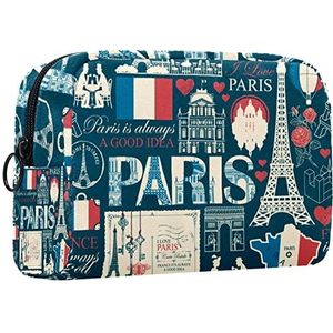 Cosmetische tas voor dames,kleine make-uptas voor portemonnee,Frankrijk reispatroon,Cosmetische reistas,make-uptasje