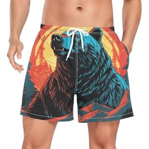 Abstract Moon Bear Animal Men's Swim Trunks Shorts Sneldrogend met Zakken, Leuke mode, XL