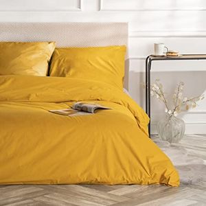 VEL VET HOME Deluxe Beddengoedset, 155 x 220 cm, 100% katoen, dekbedovertrek met kussensloop 80 x 80 cm, hoogwaardig dekbedovertrek met ritssluiting, made in EU, mosterdkleur, 155 x 220 cm