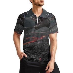 Dinosaurus uitgestorven magma heren golfpoloshirts klassieke pasvorm T-shirt met korte mouwen bedrukt casual sportkleding top L