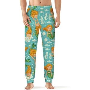 Underwater World Zeemeermin pyjama voor heren, zachte loungebroek met zak, slaapbroek, loungewear