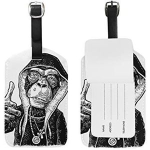 Monkey Rapper Bagagelabel PU Lederen Tas Reiskoffer Bagage Label 1 Stuk, Meerkleurig, 4.92 x 2.76 inch