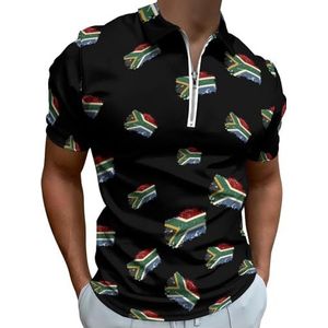 Vintage Zuid-Afrika Vlag Half Zip-up Polo Shirts Voor Mannen Slim Fit Korte Mouw T-shirt Sneldrogende Golf Tops Tees 2XL