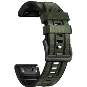22mm 26mm QuickFit Armband Strap fit for Garmin Fenix ​​6X 6 Pro 7X 7 5 5X Plus 935 945 965 Mk2i Mk2 Lederen Siliconen Smart Horlogeband (Color : Army green, Size : 26mm Fenix5X 5X Plus)
