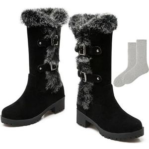 Harige Laarzen Voor Vrouwen, Fleece Warme Winter Snow Boots Comfortabele Suede Laarzen Dik-Zooled Mid-Boots (Color : A, Size : 36 EU)