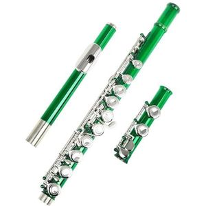 16 Gesloten Open Gaten C-sleutel Professioneel Dwarsfluit Muziekinstrument Met Doos Kleurrijke Stokhandschoenen (Color : Green)