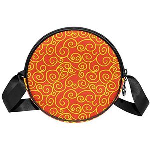 Ronde Crossbody Tas Messenger Bag Purse voor Vrouwen Chinese Wolken Oranje, Meerkleurig, 6.7x6.7x2.3 in, Sling Rugzakken