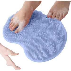 Douchevoetschrobbermat met antislip zuignappen, voet- en rugreinigingskussen, siliconen exfoliërende pad, antislip badkamer douche voetpad met zuignappen en afvoergaten (blauw)