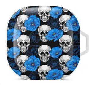 Schedel en blauwe klaprozen oordopjes hoesje compatibel met Samsung hard shell beschermhoes wit stijl