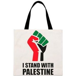 ARVALOLET Vrouwen Palestijnse Vrijheid Linnen Palestina Vuist Tote Bag Lichtgewicht Lettter Print Schoudertas Hobo Bag Herbruikbare Boodschappentas, B