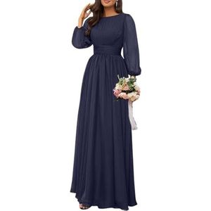 Dames chiffon bruidsmeisje jurken lange formele avond prom jurken ruches cocktail jurken plus size, Donkerblauw, 32