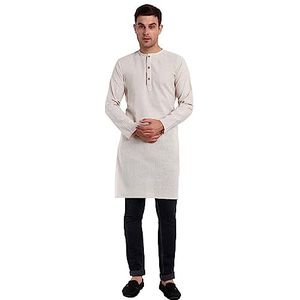 SKAVIJ Mannen Zomer Indian Katoen Kurta Regelmatig Passen Overhemd (Gebroken Wit, Groot)